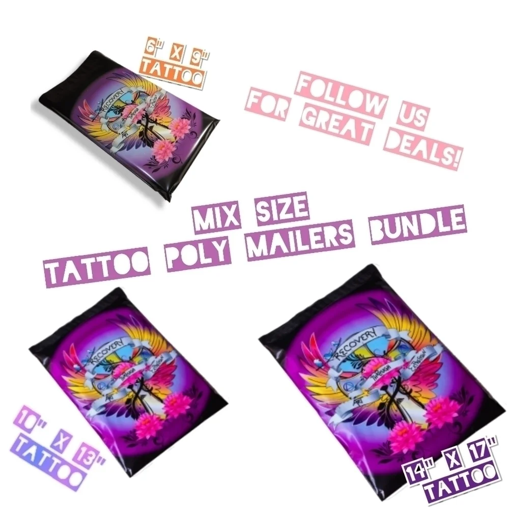 50 Mix Size Tattoo Design Poly Mailers